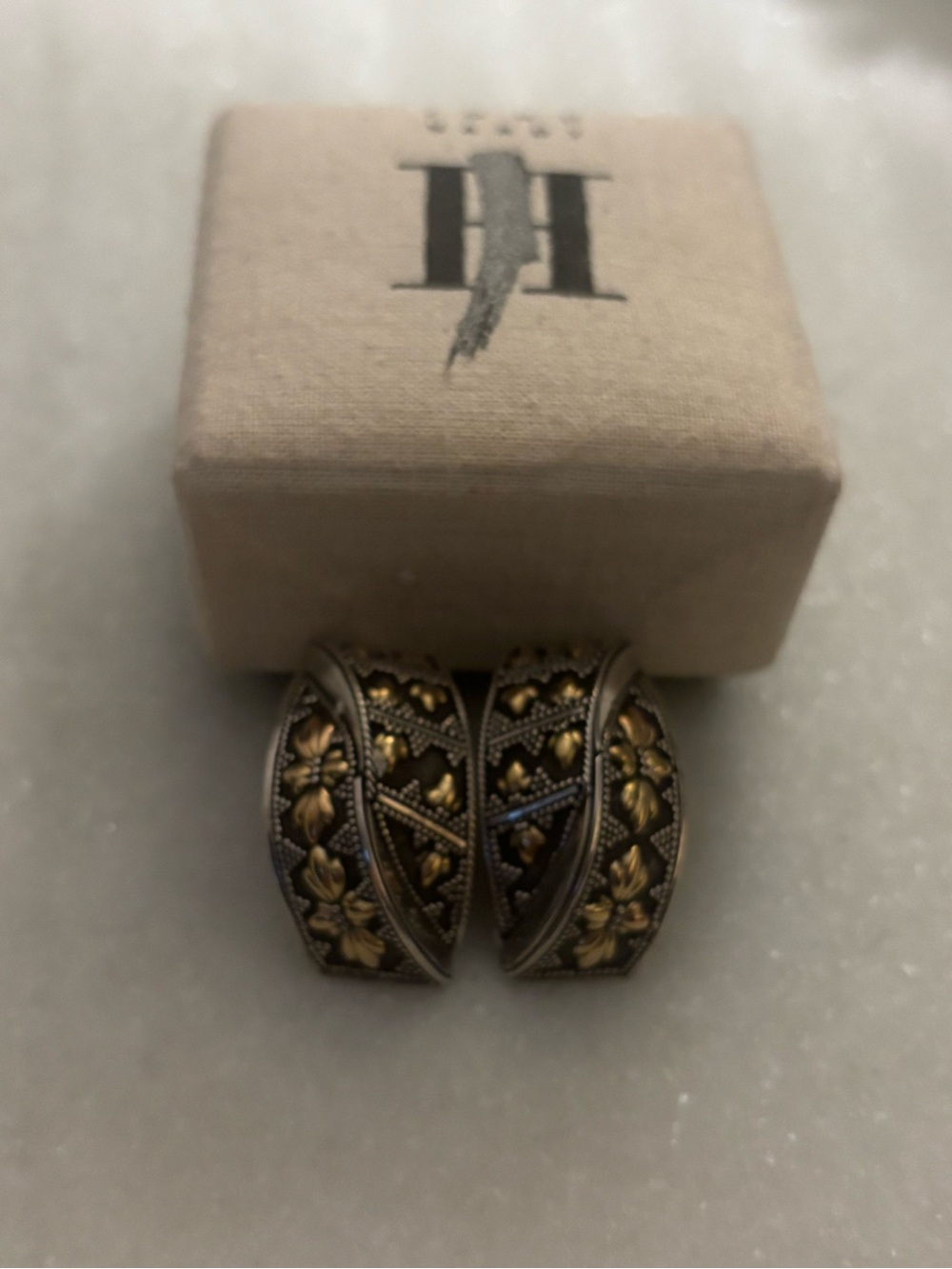 John Hardy Sterling Silver 18K Yellow Gold Floral Beaded Huggie Earrings
